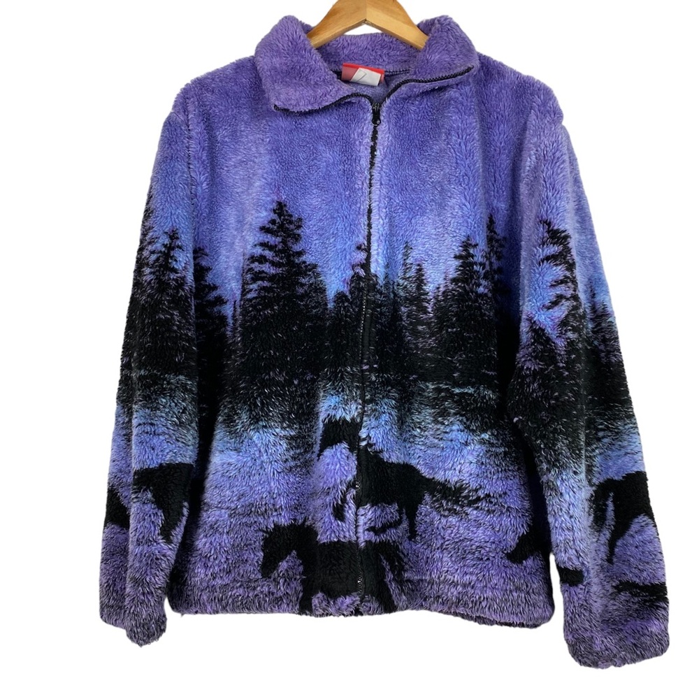 Black Mountain Vintage Purple Fleece Running Horses Zip Up Jacket Women's Size L